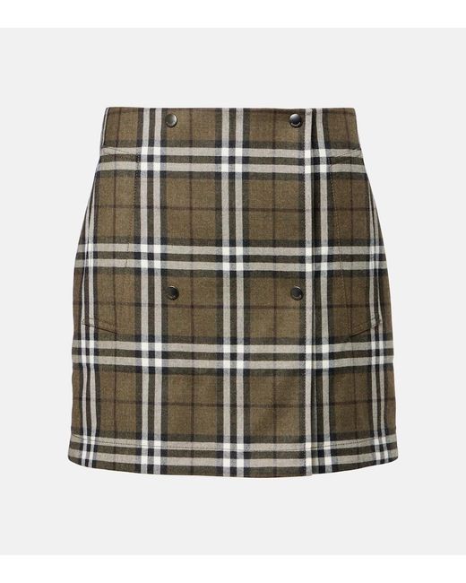 Burberry Green Check Wool Miniskirt