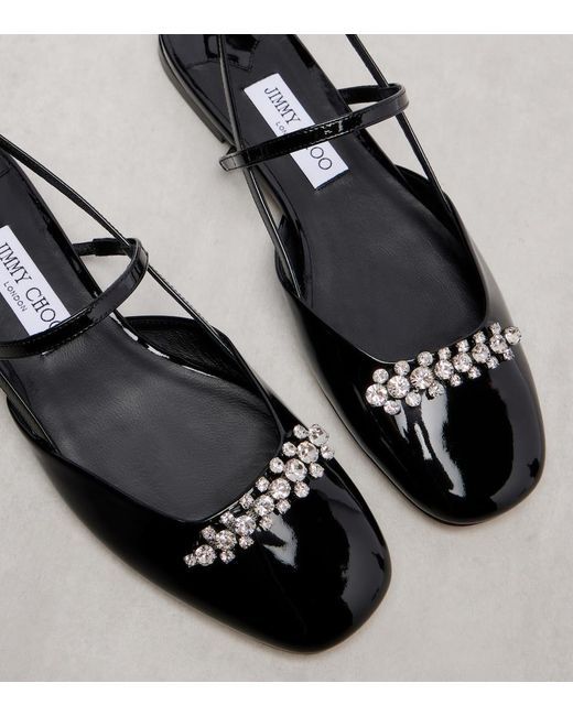 Jimmy Choo Black Belinda Embellished Patent Leather Flats