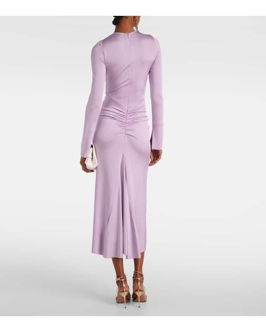 Victoria Beckham Purple Gathered Jersey Midi Dress