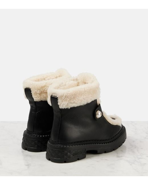 Jimmy Choo Black Shea Shearling-Lined Leather Ankle Boots