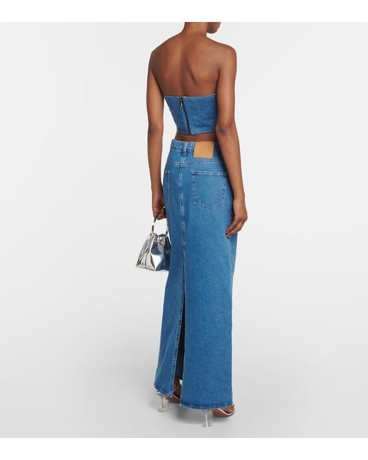 GIUSEPPE DI MORABITO Blue Floral-Applique Denim Bustier