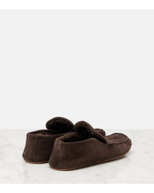 The Row Brown Leo Shearling-Lined Suede Loafers