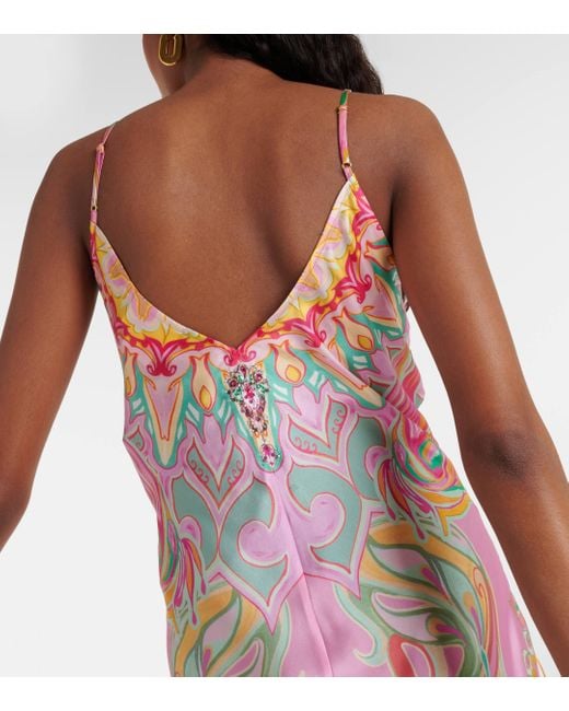 Camilla Pink Printed Silk Slip Dress