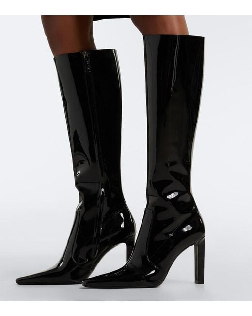 Saint Laurent Black Francoise Patent Leather Knee-High Boots