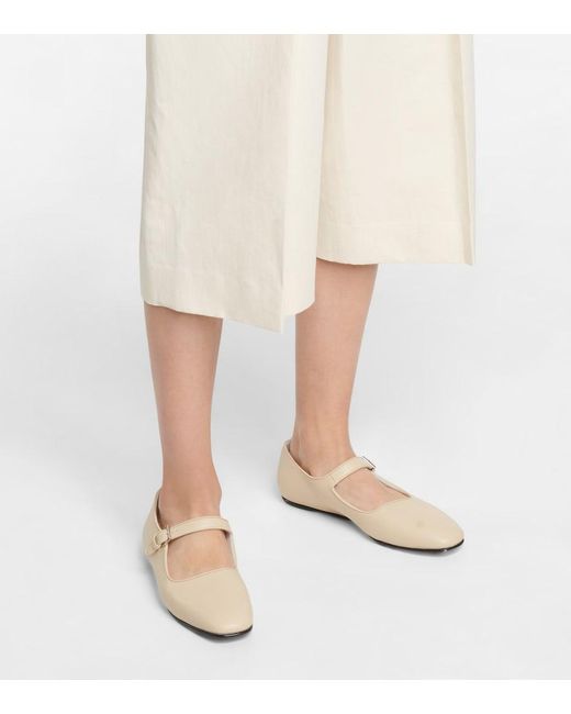 The Row White Ava Leather Mary Jane Ballet Flats