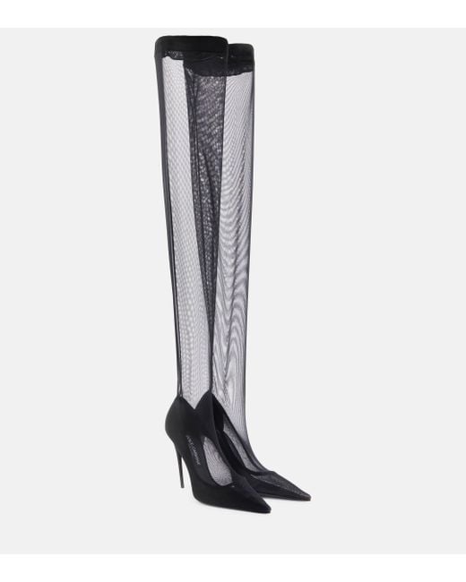 Dolce & Gabbana Black Tulle Over-the-knee Boots