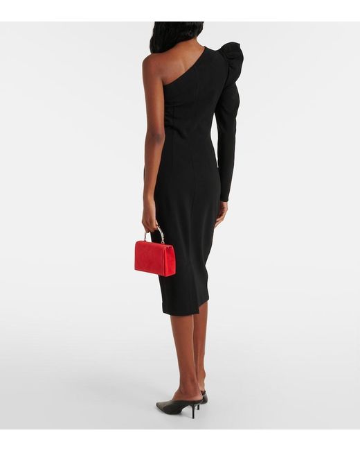 Max Mara Black One-Shoulder Ruffled Midi Dress