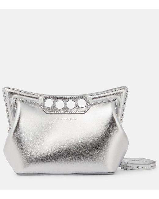 Alexander McQueen White The Peak Mini Metallic Leather Shoulder Bag