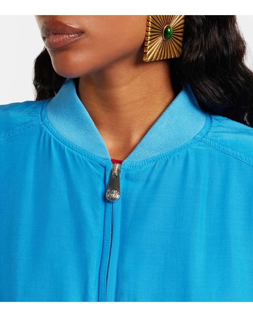 Versace Blue Oversized Silk Poplin Blouson Jacket