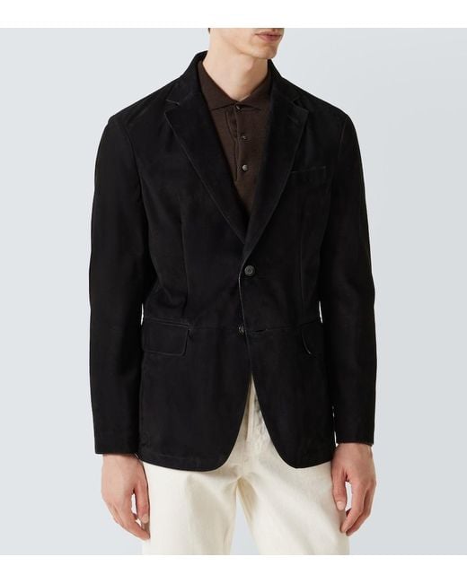 Brioni Black Monti Single-Breasted Suede Blazer for men