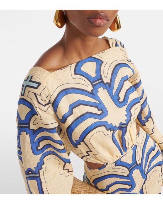 Johanna Ortiz Blue Linen Midi Dress