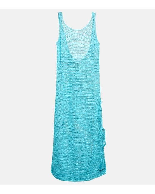 Anna Kosturova Blue Athena Crochet Cotton Midi Dress