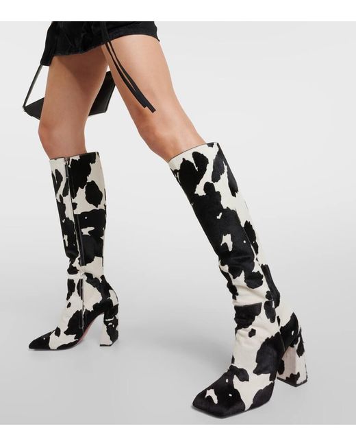 AMINA MUADDI White Marine Calf Hair Knee-High Boots