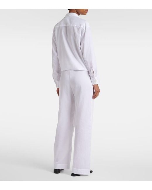 Leset White Yoko Mid-Rise Cotton Wide-Leg Pants