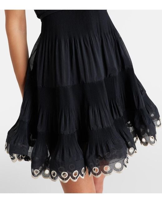 Zimmermann Black Embroidered Ruffled Minidress