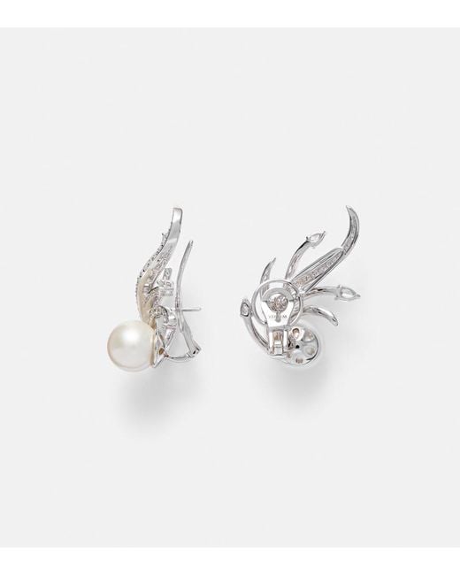 YEPREM White Pearlescent 18Kt Earrings With Diamonds And Pearls