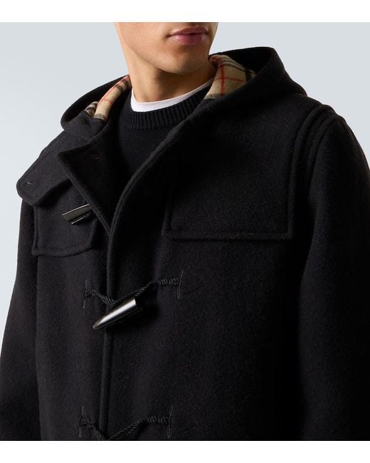 Burberry Black Hooded Wool Twill Coat for men