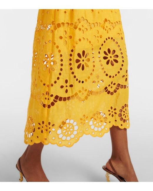 Zimmermann Yellow Pop Embroidered Midi Dress
