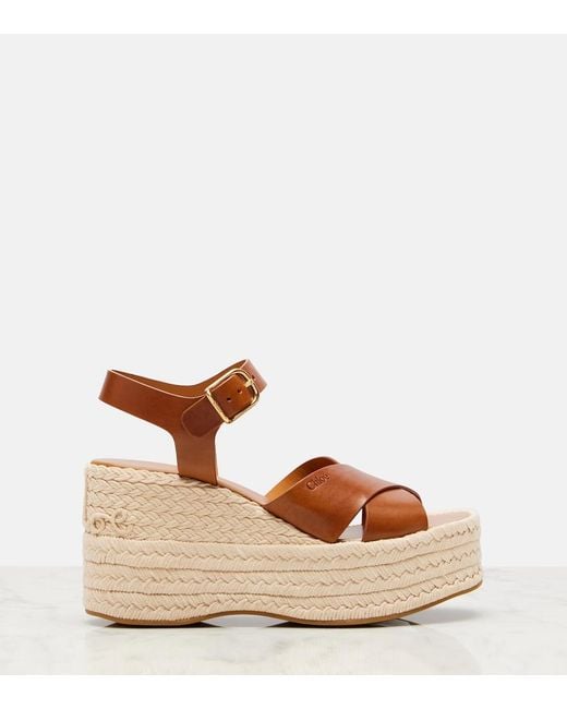 Chloé Brown Isla Leather Espadrille Wedges
