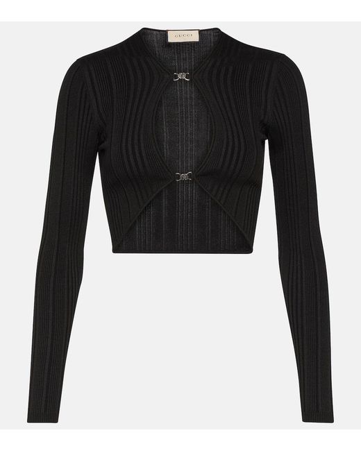 Gucci Black Ribbed-knit Cutout Top