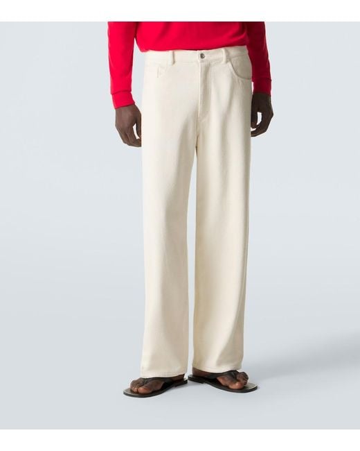 Auralee White Silk Denim Wide-Leg Pants for men