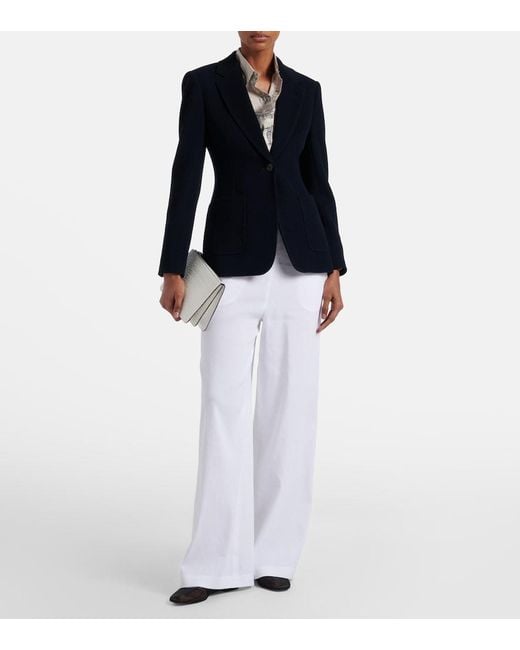 Max Mara White Destino Linen-Blend Wide-Leg Pants