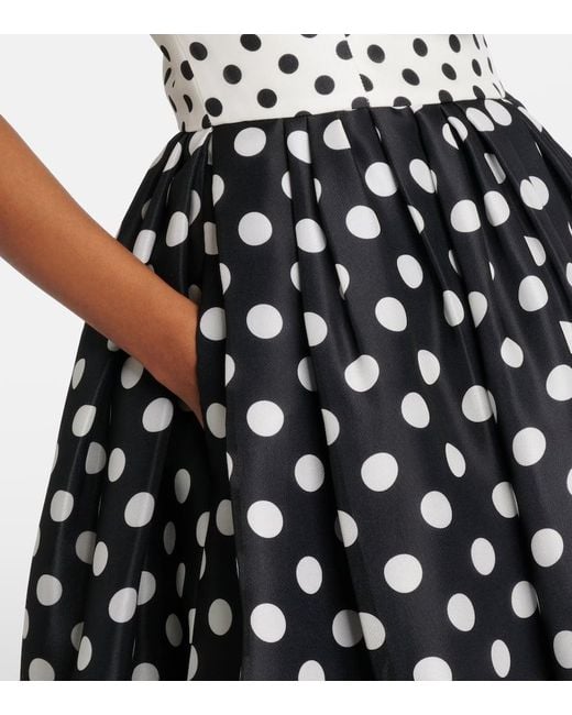 Vestido Midi De Seda Con Lunares Y Aplique Carolina Herrera de color Black
