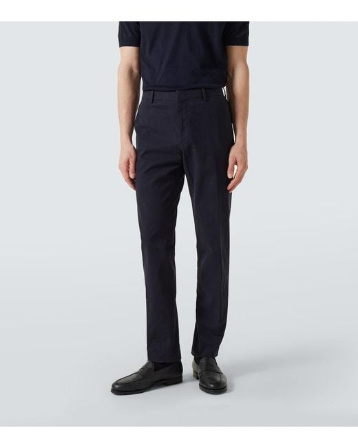 Zegna Blue Cotton-Blend Straight Pants for men