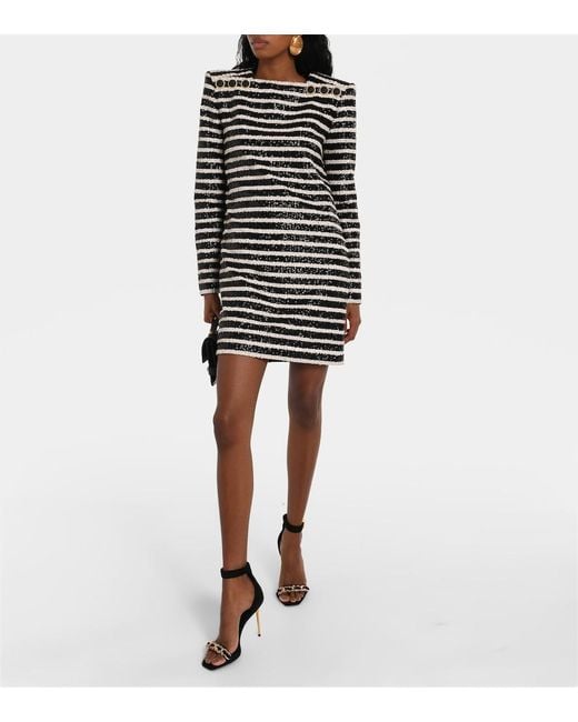 Balmain Black Sequined Striped Minidress