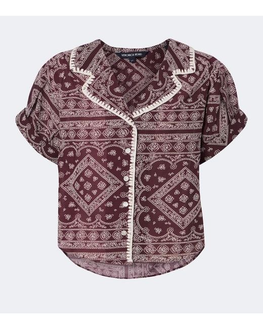 Veronica Beard Purple Ilene Printed Cotton-Blend Shirt
