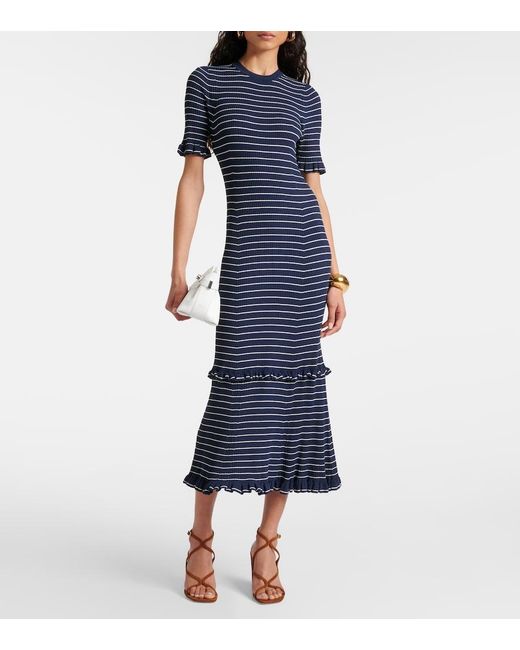 Altuzarra Blue Delpini Striped Ruffled Maxi Dress