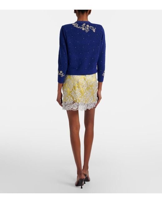 JACQUES WEI Yellow Embellished Lace Miniskirt
