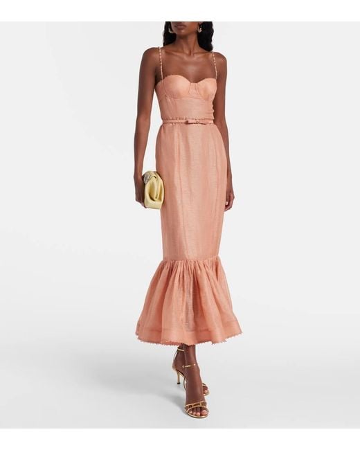 Robe Longue Hypnotic En Lin Et Soie A Ornements Zimmermann en coloris Orange