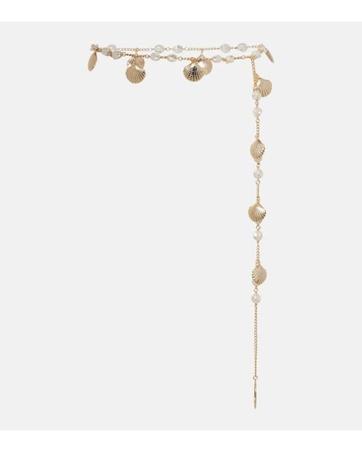 Oseree White Shells Embellished Chain Belt