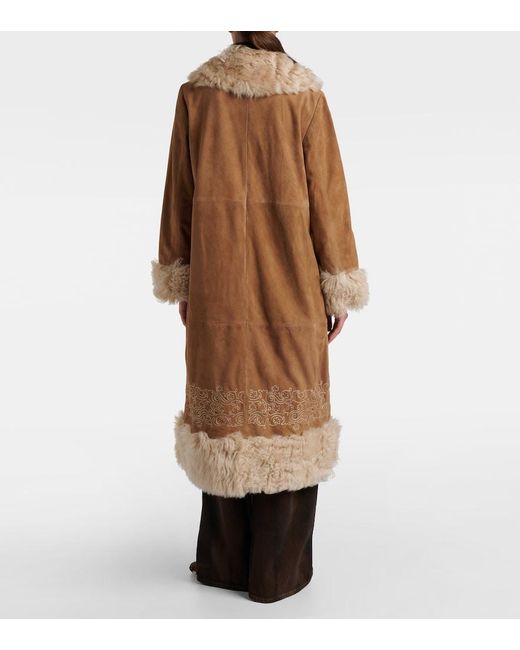 Rixo Brown Cienna Embroidered Suede Coat