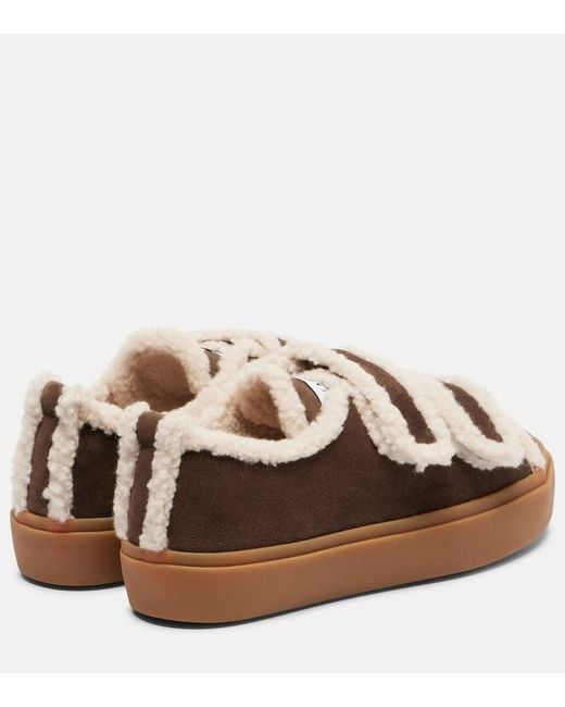 Inuikii Brown Shearling-Trimmed Suede Low-Top Sneakers