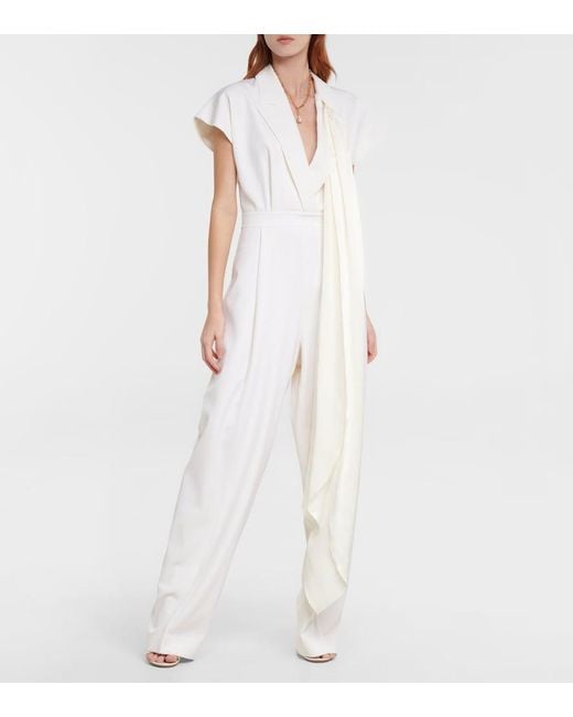 Roksanda White Bridal Cape-detail Wool Jumpsuit