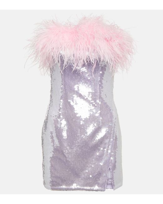 Self-Portrait Pink Feather-trimmed Sequined Minidress