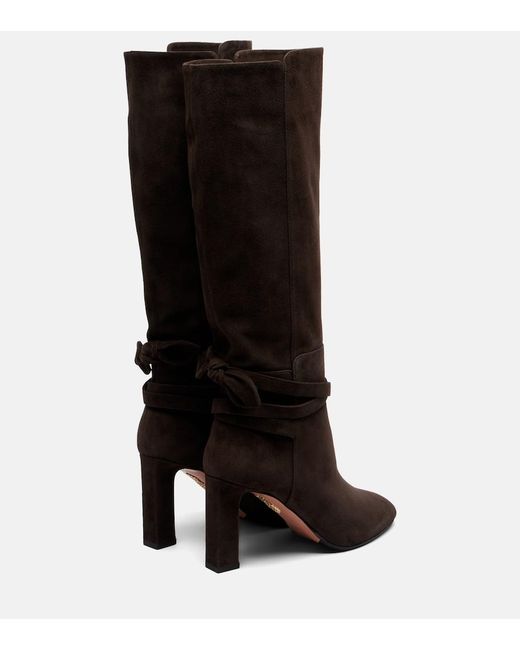Aquazzura Black Very Bow 85 Suede Knee-High Boots