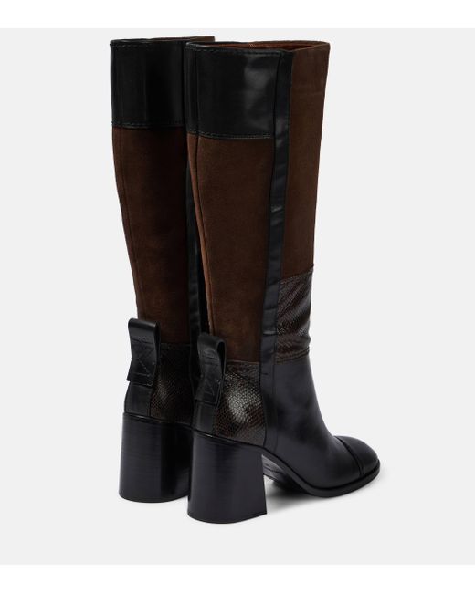 See By Chloé Brown Patchwork Leather And Suede Knee-high Boots