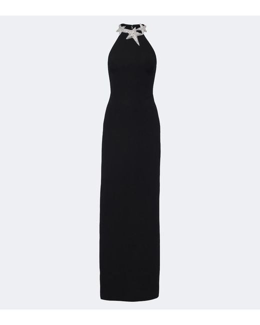 David Koma Black Embellished Halterneck Cady Gown