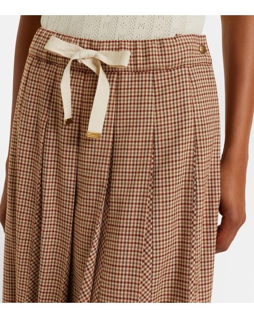 Moncler Brown Checked Pleated Midi Skirt
