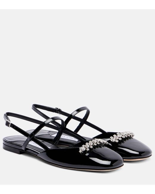 Jimmy Choo Black Belinda Embellished Patent Leather Flats