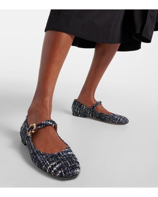 Gianvito Rossi Blue Mary Ribbon Boucle Mary Jane Flats