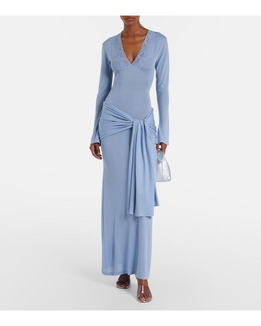 AYA MUSE Blue Lace-Trimmed Maxi Dress
