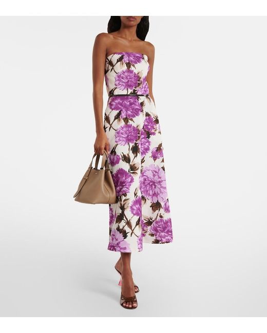 Max Mara Purple Floral Cotton-Blend Faille Midi Dress