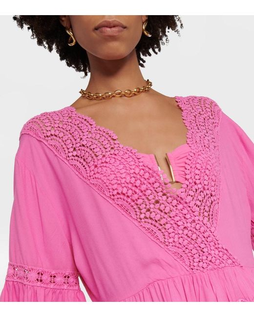 Melissa Odabash Pink Vanessa Embroidered Cotton Mini Dress