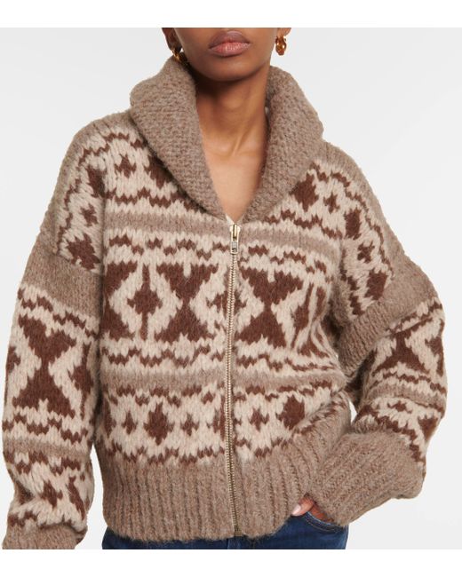 FRAME Brown Fair-isle Alpaca-blend Zip-up Sweater