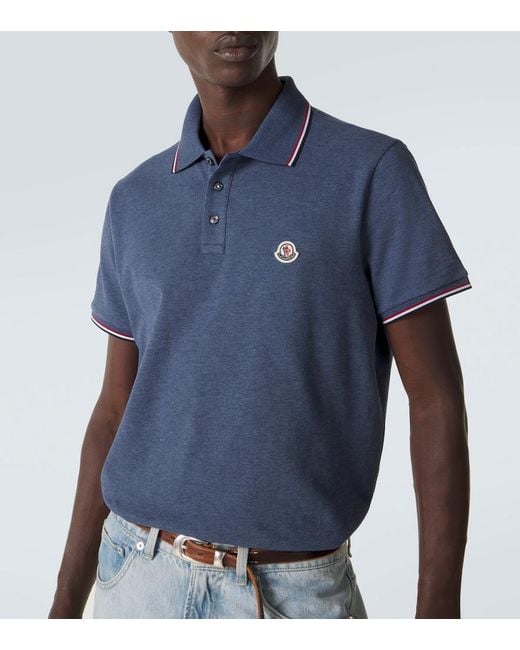 Moncler Blue Cotton Pique Polo Shirt for men