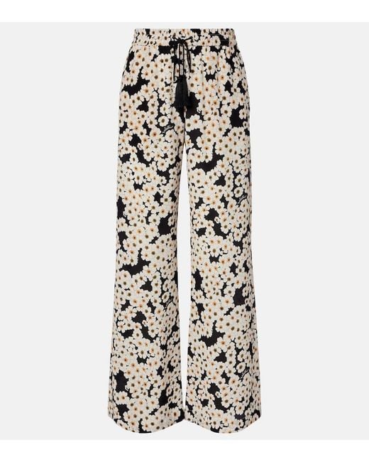 Valentino White Floral Silk Crepe De Chine Wide-Leg Pants